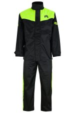 TRAJE DE LLUVIA MONSOON FLUOR NEGRO CHAQUETA Y PANTALON CHUBASQUERO IMPERMEABLE DE MOTO EN DOS PIEZAS ESTILO - Imagen 5