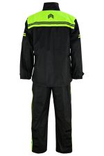 TRAJE DE LLUVIA MONSOON FLUOR NEGRO CHAQUETA Y PANTALON CHUBASQUERO IMPERMEABLE DE MOTO EN DOS PIEZAS ESTILO - Imagen 3