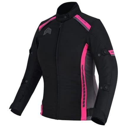 CHAQUETA DE MOTO INVIERNO FAST LADY ROSA NEGRA GRIS  EN TEXTIL IMPERMEABLE, TÉRMICO CON PROTECCIONES C.E